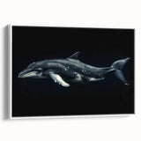 Framed canvas wall art showcasing a vibrant dolphin design in marine life theme, featuring a white border for a modern touch, ideal for ocean lovers’ decor.