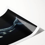 Colorful wall art print featuring a playful dolphin design, showcasing marine life in vibrant hues of blue and green, ideal for ocean-themed decor.