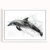 Framed wall art featuring a serene dolphin design in a marine life theme, displayed with a white mat, perfect for ocean-inspired home decor.