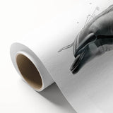 Colorful rolled canvas artwork showcasing a vibrant dolphin design, part of a marine life collection, elegantly displayed against a neutral background. Perfect for ocean-themed decor.