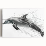 Stretched canvas wall art featuring a vibrant dolphin design in shades of blue and green, showcasing marine life with a contemporary aesthetic, perfect for ocean-themed decor.