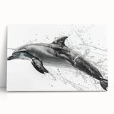 Vibrant stretched canvas wall art depicting a playful dolphin design, showcasing bright blue and turquoise colors, perfect for marine-themed decor in homes or offices.