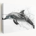 Stretched canvas wall art showcasing a vibrant dolphin design, featuring rich blue and turquoise hues, perfect for marine life enthusiasts and coastal decor.