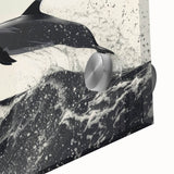 Vibrant close-up of a dolphin design wall art piece, showcasing intricate marine life details on acrylic glass, ideal for ocean-themed decor.
