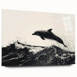Acrylic glass wall art collection showcasing a stunning dolphin design, side view highlighting vibrant colors and intricate details, perfect for marine life enthusiasts.