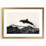 Framed wall art collection showcasing a dolphin design, featuring a gold frame and mat, perfect for marine life enthusiasts and home decor accents.