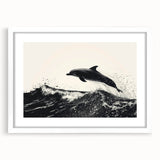 Framed wall art collection showcasing a dolphin design, featuring vibrant marine life colors, white matting, and a sleek frame, perfect for ocean-themed decor.
