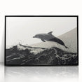 Framed acrylic wall art showcasing an elegant dolphin design, featuring a sleek black frame and vibrant colors, ideal for marine life enthusiasts and home decor.