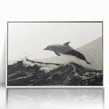 Framed wall art collection showcasing a vibrant dolphin design in marine life theme, featuring a white frame and acrylic finish, perfect for ocean lovers' decor.
