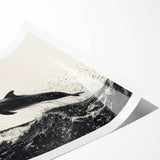 Colorful dolphin-themed wall art print showcasing marine life, vividly depicting dolphins swimming through ocean waves, perfect for coastal decor.