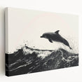 Stretched canvas wall art depicting a vibrant dolphin design in a marine life theme. The artwork showcases intricate details and vivid colors, ideal for ocean lovers.