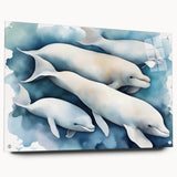 Acrylic wall art collection showcasing a marine life dolphin design, presented in a side view with vibrant colors and decorative pins for easy display. Perfect for ocean-themed decor.