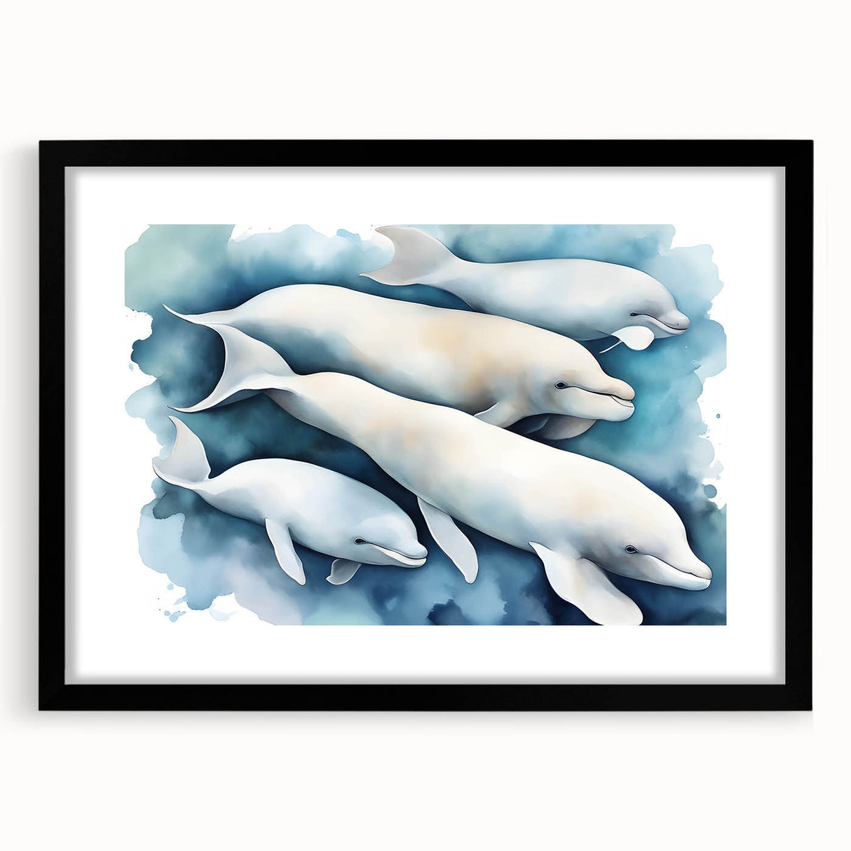 Framed wall art collection showcasing a vibrant dolphin design against a black mat, perfect for marine-themed decor. Ideal for ocean lovers and home styling.