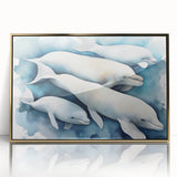Framed wall art collection showcasing a vibrant dolphin design on acrylic, with gold accents, ideal for marine life enthusiasts, enhancing home decor.
