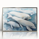 Framed wall art featuring a stunning dolphin design with marine life elements, set in a sleek silver frame, perfect for ocean-themed decor.