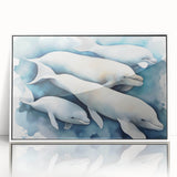 Framed wall art collection showcasing a vibrant dolphin design, set in an elegant white frame, perfect for marine life enthusiasts and coastal decor lovers.