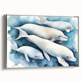 Framed wall art featuring a stunning silver side view of a dolphin, showcasing intricate marine life details on a high-quality canvas. Perfect for ocean-themed decor.