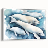 Framed wall art showcasing a dolphin design in vibrant marine colors, set against a white background, perfect for ocean-themed decor. Ideal for aquatic enthusiasts and home embellishment.