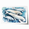 Colorful marine life wall art print featuring a playful dolphin design, ideal for ocean-themed decor, presented as a rolled canvas for easy framing.
