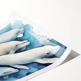 Colorful dolphin-themed wall art print showcasing intricate marine life designs, perfect for ocean-themed decor. Vibrant colors and dynamic patterns create an engaging visual experience.