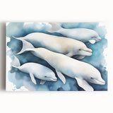 Vibrant stretched canvas wall art showcasing a dolphin design, emphasizing marine life with vivid colors and intricate details, perfect for ocean-themed decor.