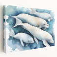 Stretched canvas wall art showcasing a vibrant dolphin design, capturing the beauty of marine life with intricate details and vivid colors, perfect for ocean-inspired decor.