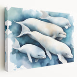 Stretched canvas wall art showcasing a vibrant dolphin design, capturing the beauty of marine life with intricate details and vivid colors, perfect for ocean-inspired decor.