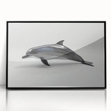Framed wall art featuring a vibrant dolphin design in a marine life theme, with a sleek black frame, perfect for ocean-themed decor in homes or offices.