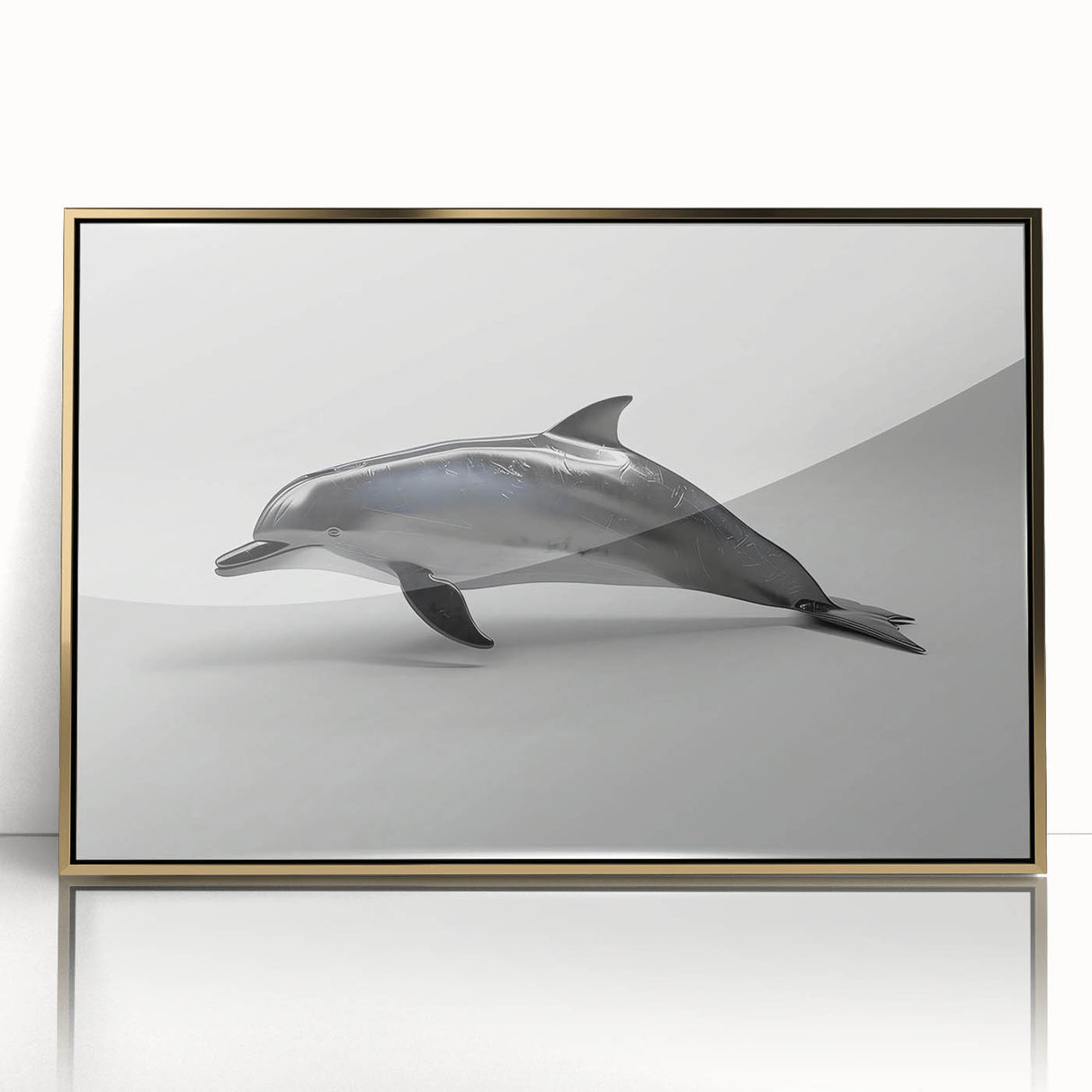Framed wall art featuring a stunning dolphin design in vibrant colors, set against a gold-acrylic backdrop, perfect for marine-life enthusiasts and home decor.