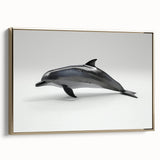 Framed canvas wall art depicting a vibrant dolphin design with gold accents, showcasing marine life in a contemporary style, ideal for ocean-themed decor.