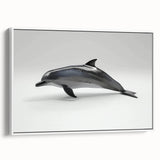 Framed canvas wall art depicting a vibrant marine life scene featuring a dolphin in a dynamic pose, set against a white background, ideal for ocean-themed decor.