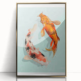 Framed wall art featuring a vibrant marine life fish design with gold accents, showcasing colorful aquatic creatures against a sleek acrylic background, perfect for ocean-themed decor.