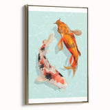 Framed wall art featuring a marine life fish design in vibrant colors, presented with a gold frame, ideal for ocean-themed decor. Perfect for marine enthusiasts.