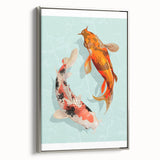 Framed wall art featuring a vibrant marine life fish design on canvas, with a sleek silver frame, highlighting colorful aquatic species and intricate details.