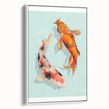 Framed wall art featuring a vibrant marine life fish design on canvas, showcasing colorful aquatic creatures. The artwork is presented in a sleek white frame, enhancing its aesthetic appeal for ocean-themed decor.