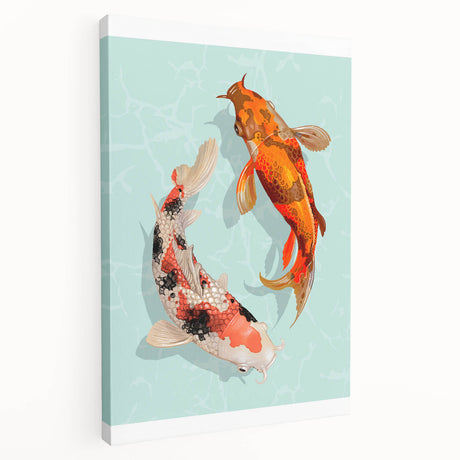 Stretched canvas wall art featuring a vibrant marine life fish design in blues and greens, showcasing intricate details and textures for ocean-themed decor. Perfect for enhancing coastal-inspired interiors or marine life enthusiasts.