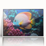 Framed acrylic wall art collection featuring a vibrant marine life fish design, showcasing colorful aquatic creatures against a white background, ideal for ocean-themed decor.