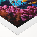 Vibrant rolled canvas art showcasing a colorful marine life fish design, perfect for ocean-themed decor. Features intricate details and vivid colors, ideal for enhancing living spaces.