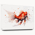 Side view of a marine life fish design wall art collection, showcasing vibrant acrylic and glass textures, mounted with pins for display. Perfect for ocean-themed decor.