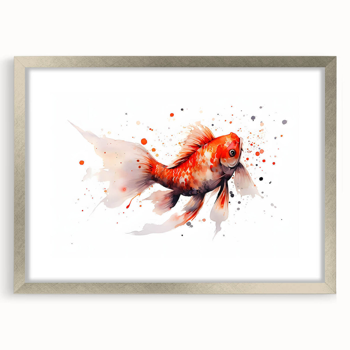 Framed wall art featuring a vibrant marine life fish design with intricate details, set in a silver frame with a mat, ideal for ocean-themed decor. Perfect for adding a splash of color to any room while celebrating underwater beauty.