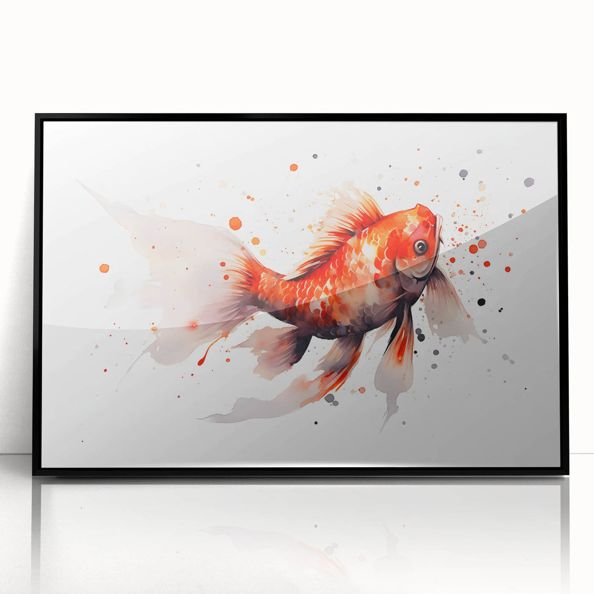 Framed acrylic wall art showcasing vibrant marine life fish design in a sleek black frame, ideal for enhancing ocean-themed home decor and adding color to any space.