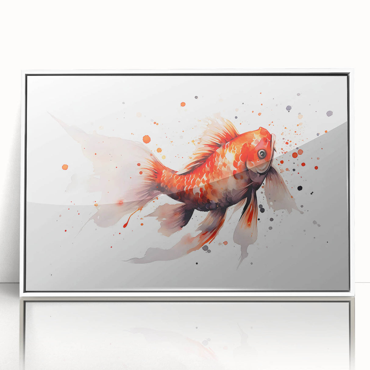 Framed wall art design featuring vibrant marine life fish illustration in a sleek white frame, ideal for ocean-themed decor in homes or offices.