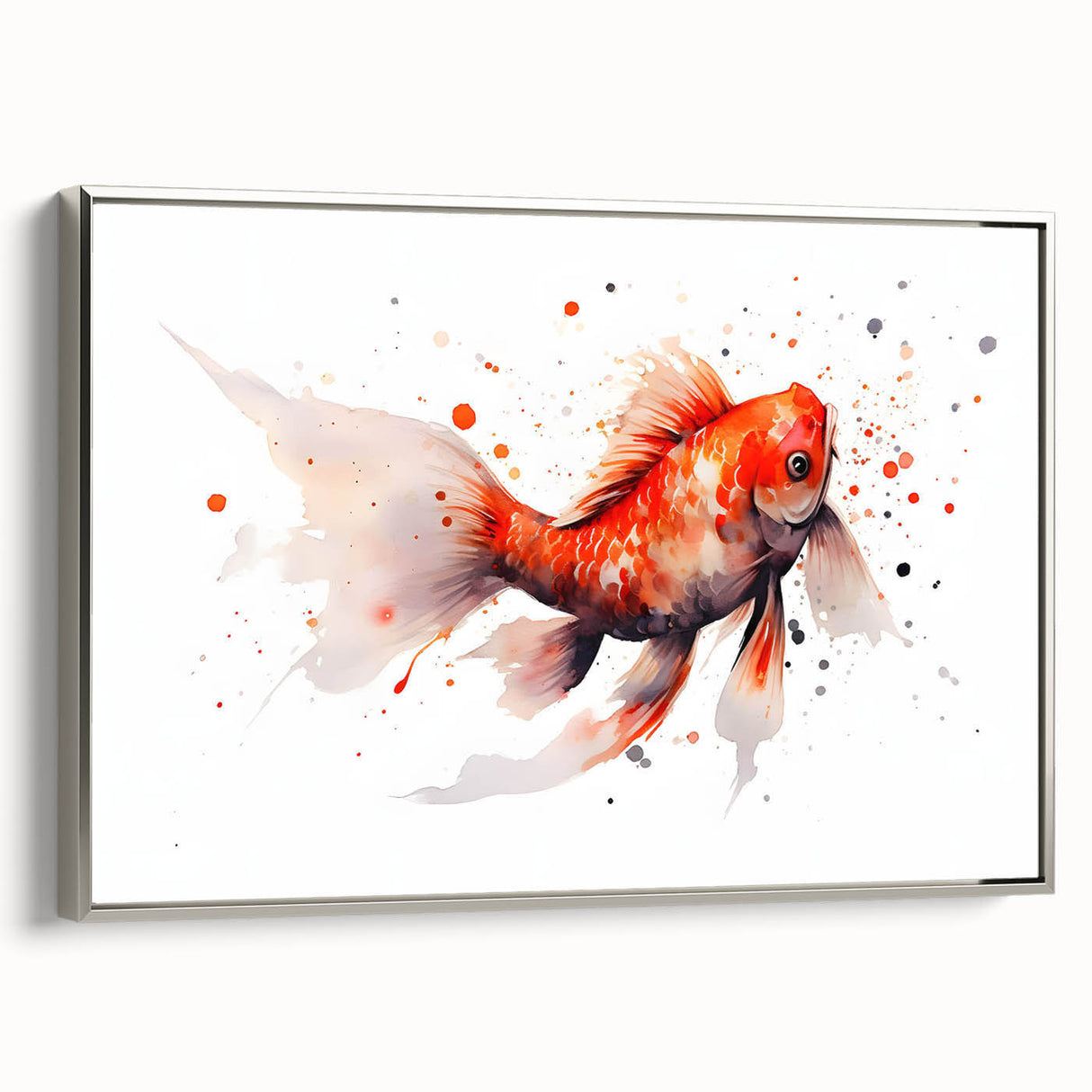 Framed wall art showcasing a vibrant marine life fish design on canvas, featuring a sleek silver frame, ideal for ocean-themed decor enthusiasts.