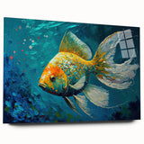 Vibrant acrylic glass wall art showcasing a marine life fish design, featuring diverse colorful fish against a sleek background, ideal for ocean-themed decor.
