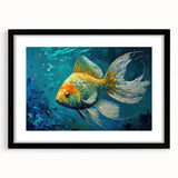 Black-framed wall art showcasing vibrant marine life fish design, perfect for ocean-themed decor, featuring intricate details and a matte finish. Ideal for enhancing living spaces with aquatic charm.