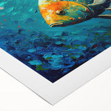 Vibrant rolled canvas showcasing a marine life fish design, highlighting colorful aquatic creatures on a textured surface, ideal for ocean-themed decor.