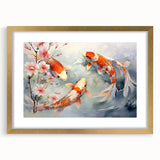 Framed wall art showcasing a vibrant marine life fish design in gold, featuring intricate details and a stylish mat, perfect for aquatic-themed decor.