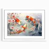 Framed wall art featuring a vibrant marine life fish design, showcasing various colorful fish on a white background, ideal for ocean-themed decor.