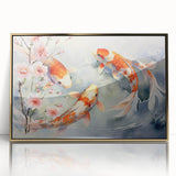 Framed wall art featuring a vibrant marine life fish design in gold-acrylic, showcasing colorful aquatic creatures against a sleek black background for a striking decor accent.