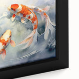 Close-up of a framed canvas wall art piece showcasing vibrant marine life fish design, featuring detailed textures and bright colors, perfect for ocean-themed decor.